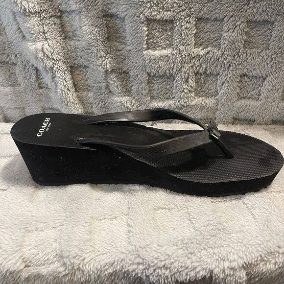 Coach Loralyn Black Wedge Thong Slip On Sandals Flip Flops Rubber Sz US 9B - Picture 11 of 16